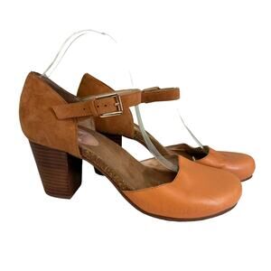 Sudini Cam Sandal 10 Leather Closed Toe Pump Ankle Buckle Strap Block Heel Brown